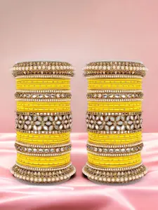 leshya Set of 48 Brass-Plated Stone Studded & Beaded Mirror Bangles