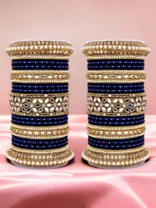 leshya Set Of 48 Brass Plated Stone Studded & Beaded Bangles
