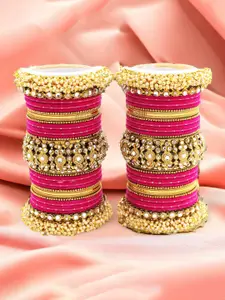 leshya Set of 66 Brass-Plated Stone-Studded Bangles