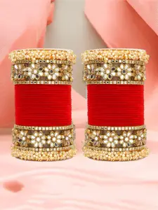 leshya Set Of 48 Brass-Plated Stone-Studded & Beaded Bangles