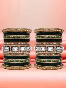 leshya Set Of 62 Brass-Plated Stone-Studded & Beaded Bangles