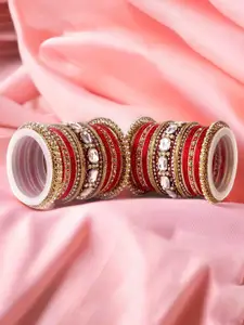 leshya Set Of 62 Brass-Plated Kundan-Studded & Beaded Bangles
