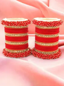 leshya Set Of 64 Brass-Plated Stone-Studded & Beaded Bangles