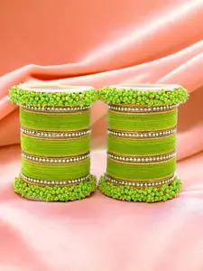 leshya Set Of 64 Brass-Plated Stone-Studded & Beaded Bangles