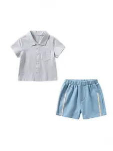 StyleCast Boys Striped Pure Cotton Shirt with Shorts