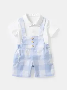 StyleCast Boys White & Blue Pure Cotton Checked Shirt with Shorts