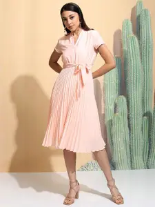 Tokyo Talkies Mandarin Collar Short Sleeves A-Line Midi Dress