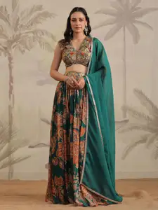Meena Bazaar Printed Sequinned Ready to Wear Lehenga & Blouse With Dupatta