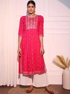 KALINI Ethnic Motifs Printed Round Neck A-line Kurta