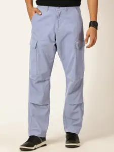 Thomas Scott Men Classic Straight Fit Mid-Rise Easy Wash Pure Cotton Cargos Trousers