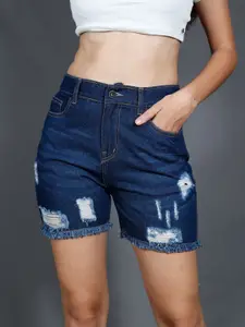 The Roadster Lifestyle Co. Blue Women High-Rise Ribbed Denim Shorts