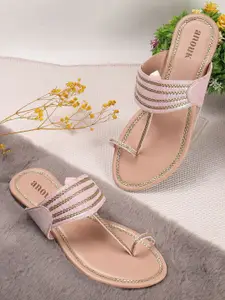 Anouk Women Pink Textured One Toe Flats