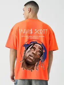 PRONK Men Printed Drop-Shoulder Sleeves Oversized Cotton T-shirt