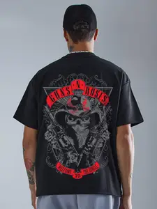 PRONK Men Graphic Printed Round Neck Oversized T-shirt