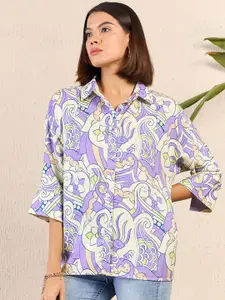 RARE Printed Spread Collar Casual Shirt