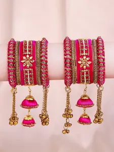 Peora Set of 10 Gold-Plated Kundan & Stone Studded Bangles