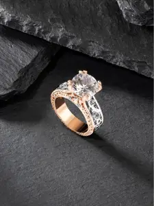 Peora Rose Gold-Plated CZ Studded Finger Ring