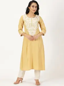 Saffron Threads Yoke Design Thread Work A-Line Kurta