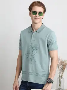 Crocodile Men Floral Printed Polo Collar Slim Fit T-shirt