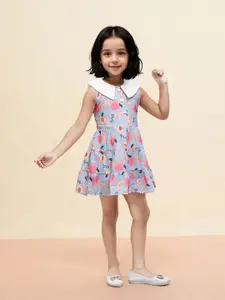 Toonyport Girls Printed Peter Pan Collar Gathered Cotton Mini Fit & Flare Dress