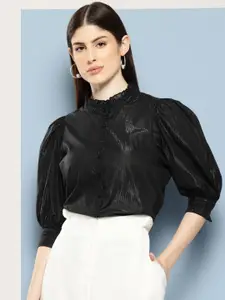 Chemistry Opaque Striped Puff Sleeves Casual Shirt