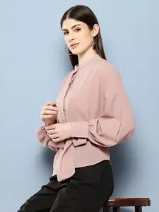 Chemistry Semi Sheer Casual Shirt with Waist-Tie Up Detail