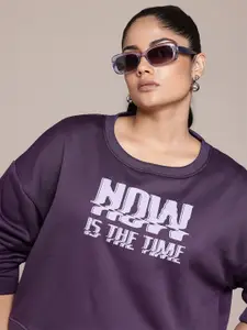 The Roadster Lifestyle Co. Plus Size Typography Printed Drop-Shoulder Sleeves Pullover