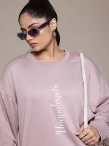 The Roadster Lifestyle Co. Plus Size Typography Printed Drop-Shoulder Sleeves Pullover