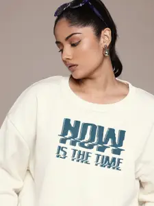 The Roadster Lifestyle Co. Plus Size Typography Printed Drop-Shoulder Sleeves Pullover