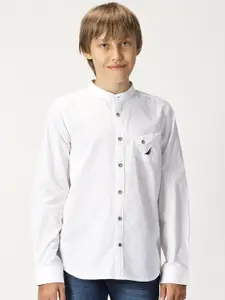 Nautica Boys Pure Cotton Band Collar Premium Opaque Casual Shirt