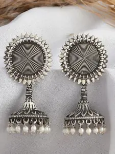 DASTOOR Silver-Plated Dome Shaped Jhumkas