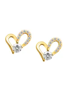 Nistra Cubic Zirconia Gold Plated Sterling Silver Heart Shaped Studs Earrings