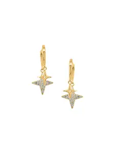 Nistra Sterling Silver Gold-Plated Cubic Zirconia Studded Star Shaped Ninja Drop Earrings