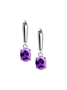 Nistra Regal Rhodium-Plated Amethyst Cubic Zirconia Classic Drop Earrings