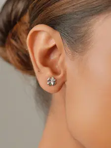Nistra Rhodium Plated Cubic Zirconia Floral Stud Earrings