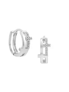 Nistra Cubic Zirconia Rhodium Plated Sterling Silver Circular Hoop Earrings