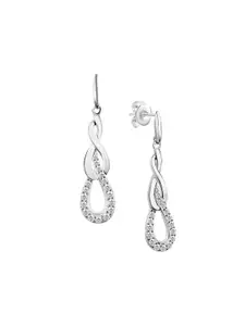 Nistra Rhodium-Plated Teardrop Shaped Cubic Zirconia Drop Earrings