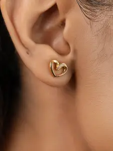 Nistra Gold-Plated Sterling Silver Heart Shaped Studs Earrings