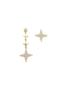 Nistra Gold-Plated Cubic Zirconia-Studded Star Shaped Drop Earrings