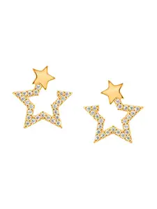 Nistra Stardust Twist Sterling Silver Gold-Plated Cubic Zirconia Studded Stud Earrings