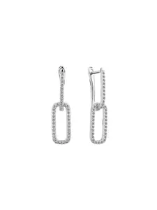 Nistra Rhodium Plated Cubic Zirconia Sterling Silver Geometric Hoop Earrings