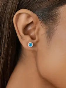 Nistra Rhodium-Plated Opal Circular Stud Earrings