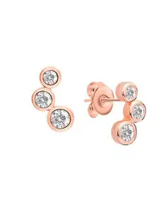 Nistra Rose Gold-Plated Cubic Zirconia-Studded Sterling Silver Circular Studs Earrings