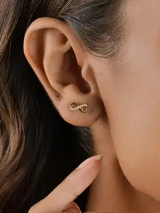 Nistra Women Gold-Plated Cubic Zirconia Infinity Stud Earrings