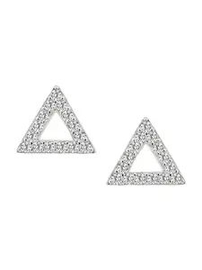 Nistra TriCharm Cubic Zirconia Rhodium Plated Sterling Silver Triangular Studs Earrings