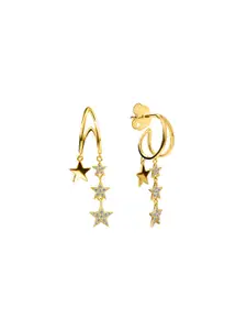 Nistra Gold Plated Cubic Zirconia Star Shaped Drop Earrings