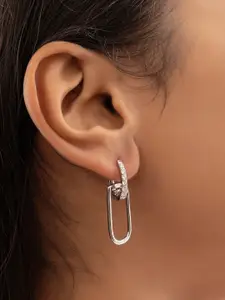 Nistra Rhodium Plated Cubic Zirconia Sterling Silver Geometric Hoop Earrings