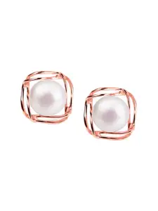 Nistra Rose Gold-Plated Square Studs Earrings