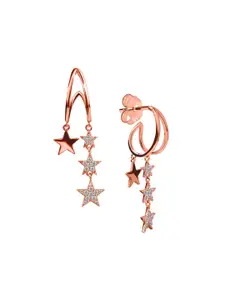 Nistra Cubic Zirconia Rose Gold Plated Sterling Silver Star Shaped Drop Earrings