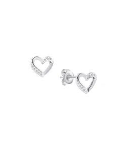 Nistra Rhodium-Plated Sterling Silver Heart Shaped Studs Earrings